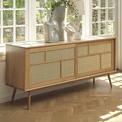 Buffet 180 cm 2 portes - Bois et rotin - CAPRI MAISON AUBERTIN