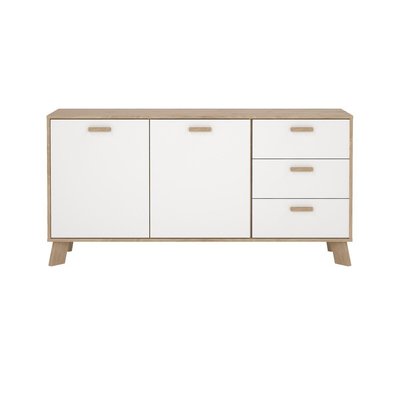 Buffet 2 portes, 3 tiroirs décor chêne et blanc L147,2 cm - STORM CALICOSY