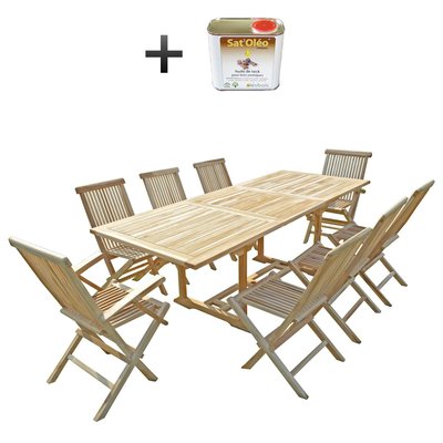 Ensemble salon de jardin en teck AMARA 6 chaises 2 fauteuils - Bundle huile C ET L JARDIN