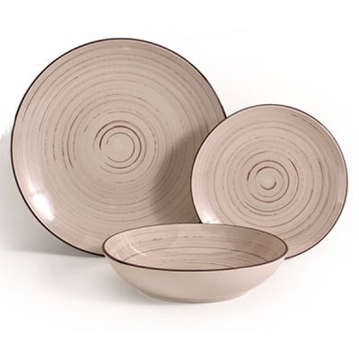 Service de 18 assiettes en céramique spirales: plates, creuses et à dessert WADIGA