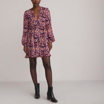Платье короткое с принтом, с v-образным вырезом и длинными рукавами LA REDOUTE COLLECTIONS