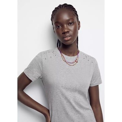 T-shirt en coton à plis et applications métalliques MANGO TEEN