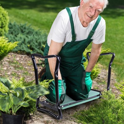 Tabouret de jardin pliable agenouilloir de jardin noir vert OUTSUNNY