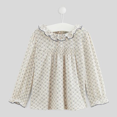 Blouse manches longues col volant imprimée en coton BIO BOUT'CHOU