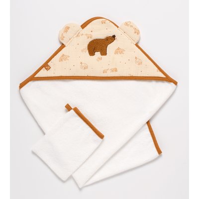 Cape de bain et gant en double gaze de coton et éponge SAUTHON