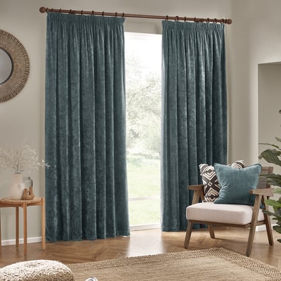 Heavy Chenille Velvet Room Darkening Pencil Pleat Curtains YARD
