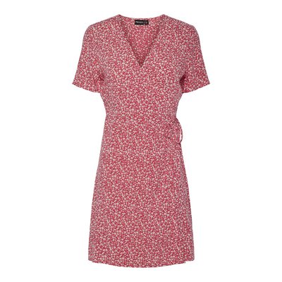 Vestido corto estampado, cuello de pico PIECES
