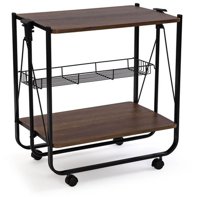 Table roulante pliable noir et effet bois 68x40x70cm WADIGA
