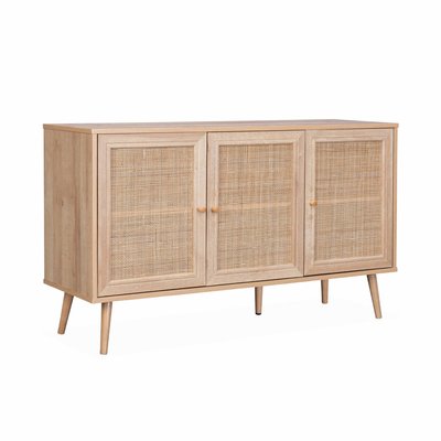 Buffet scandinave effet bois et cannage 3 portes 120cm BOHÈME SWEEEK