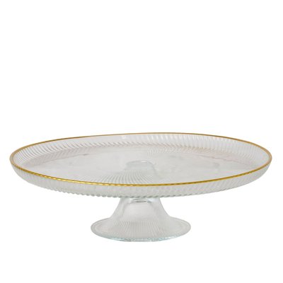 Présentoir à gâteau sur pied rond en verre et liseré doré 21.5x21.5x6cm WADIGA