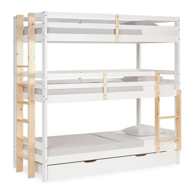 Lit Superposé 90x200 Blanc 3 Places HOMESTYLE4U