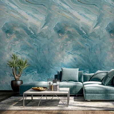 Papier peint effet marbre bleu HEXOA
