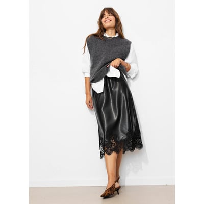 Jupe midi simili et dentelle PROMOD