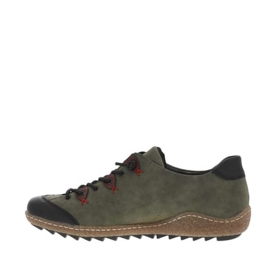 Sneakers kaki avec sous-oeillets bordeaux à talon plat et à lacets élastiqués RIEKER