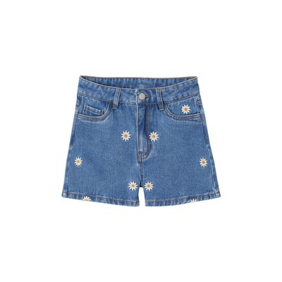 Short en jean brodé fleurs VERTBAUDET