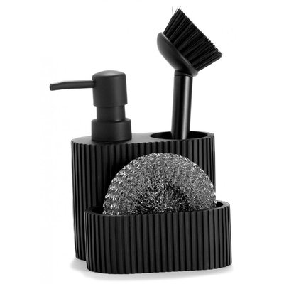Distributeur liquide vaisselle + porte éponges polyrésine noir - 11.5x11x19cm WADIGA
