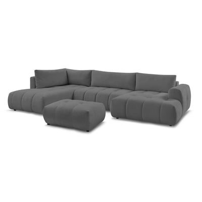 Canapé panoramique convertible 5 places en tissu lisse avec pouf, FUJI BOBOCHIC