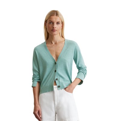 Cardigan en maille fine slim en fil de slub de coton et de lin MARC O'POLO
