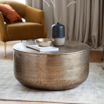 Kadapa Antique Brass Embossed Round Coffee Table SO'HOME