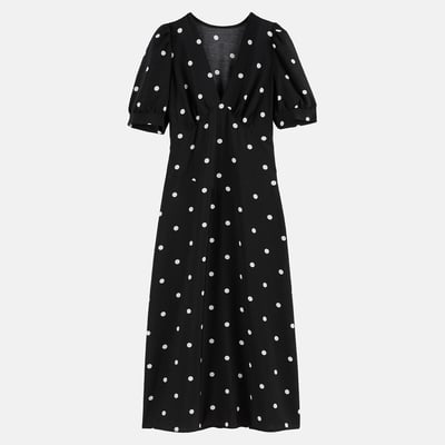 Robe midi col V, à pois, manches courtes LA REDOUTE COLLECTIONS