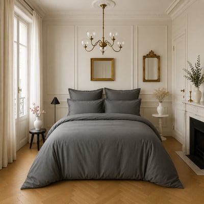 Housse de couette en satin de coton lavé unie, DESIR BATON ROUGE
