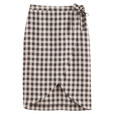 Jupe portefeuille en lin, motif vichy LA REDOUTE COLLECTIONS