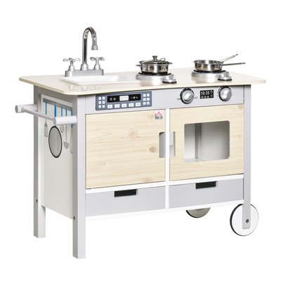 Cuisine desserte pour enfant 2 en 1 multi-équipement aspect bois clair gris HOMCOM