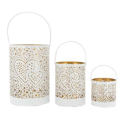 Photophore en métal laqué blanc Coeur lot de 3 Rondes AUBRY GASPARD