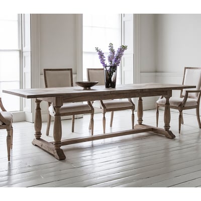 Nashik Ash Wood Parquet Extendable Trestle Dining Table (Seats 6-8) ÉDITÉ