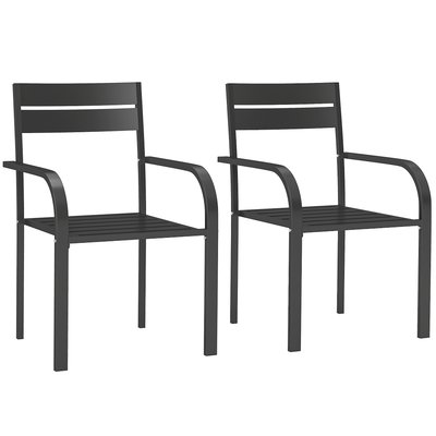 Lot de 2 chaises de jardin empilables avec accoudoirs courbés alu gris OUTSUNNY