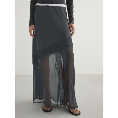 Jupe mi-longue en satin et mesh à dentelle NEXT