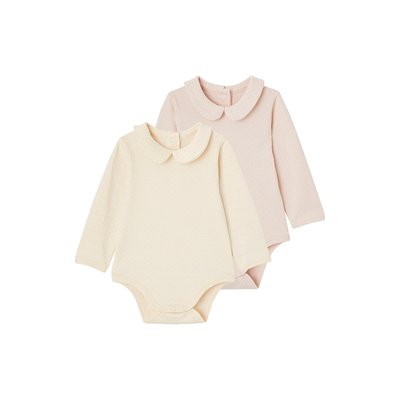 Lot 2 bodies  pois flockés en coton Bio VERTBAUDET