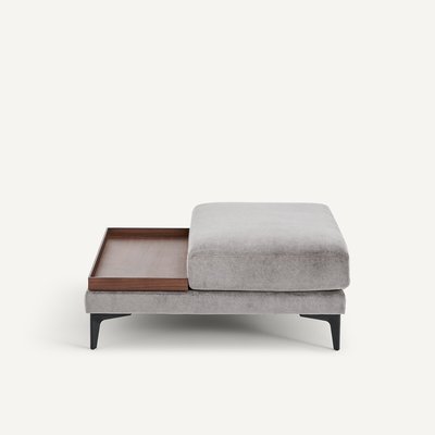 Repose-pieds avec plateau, en velours stone, MODERNISTE, design Emmanuel Gallina AM.PM