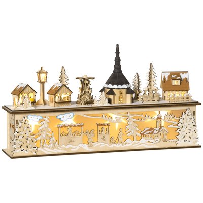 Village de Noël lumineux avec église, maisons, personnages 10 LED HOMCOM