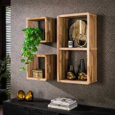 Etagère cube en bois de teck recyclé avec rainures (lot de 3) MAYA PIER IMPORT