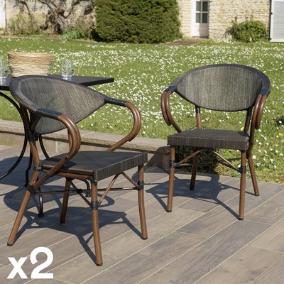 Fauteuil de jardin bistrot acier et textilène marron (lot de 2) GIJON PIER IMPORT