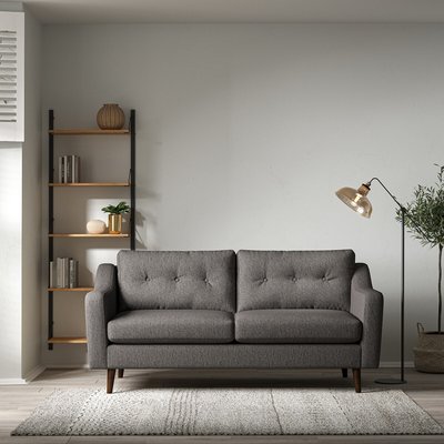 Rosa Curve Buttoned Soft Woven 3 Seater Sofa with Dark Wood Legs ÉDITÉ