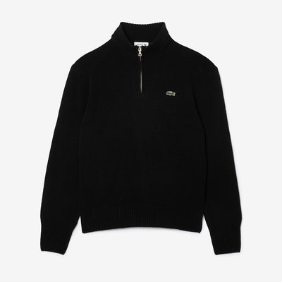 Pull zippé en laine cardée  col montant LACOSTE