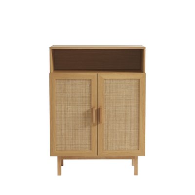 Meuble à chaussures 2 portes 1 niche en bois et cannage L80cm - JUNE DRAWER