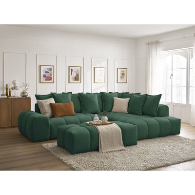 Canapé d'angle convertible 4 places en tissu texturé avec pouf, EVEREST BOBOCHIC