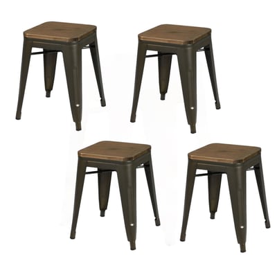 Lot de 4 tabourets en bois et métal design vintage LIV TOILINUX
