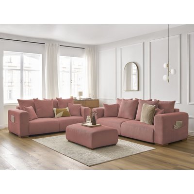 Canapé droit fixe 6 places en velours côtelé avec pouf, SIDONIE BOBOCHIC