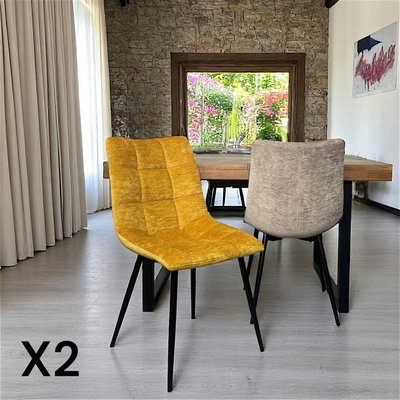 Chaise en velours moutarde motif damier (lot de 2) PALERME PIER IMPORT