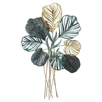 Décoration murale en métal feuilles bleues et or ajourées PIER IMPORT