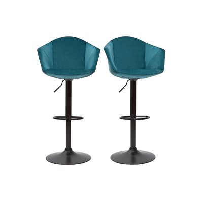 Tabourets de bar réglables pivotants 360° en velours bleu pétrole et métal  (lot de 2) TAYA MILIBOO