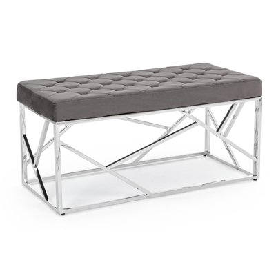 Banc d'entrée ou bout de lit en velours gris et métal argent L97 - ROMY HELLIN, DEPUIS 1862
