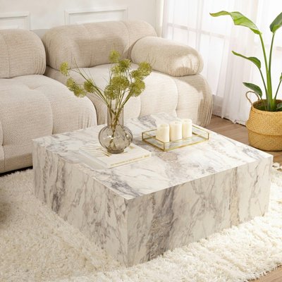 Table basse carrée design effet marbre blanc MARFA PIER IMPORT