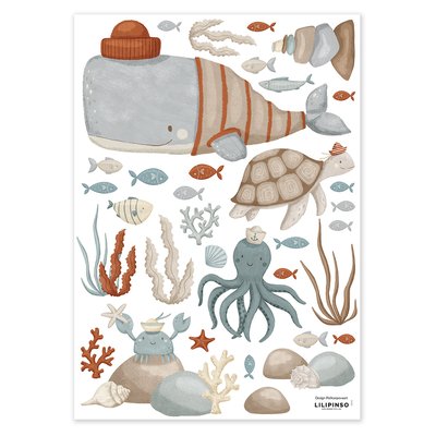 Stickers animaux marin, baleine, tortues et poissons LOTAN LILIPINSO