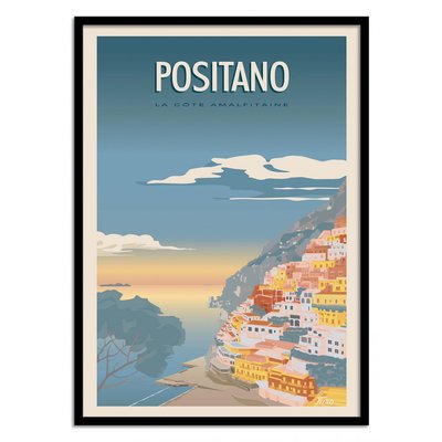 Affiche d’art et cadre noir 50 x 70 cm - Positano - Turo WALL EDITIONS