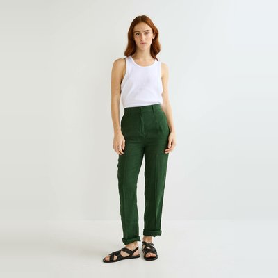 Pantalon carotte à taille semi-élastiquée en lin MONOPRIX